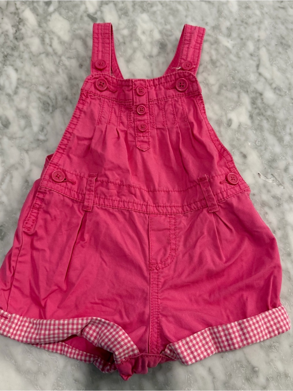 OshKosh B’gosh Pink Gingham Cuff Shortalls Overalls 18M